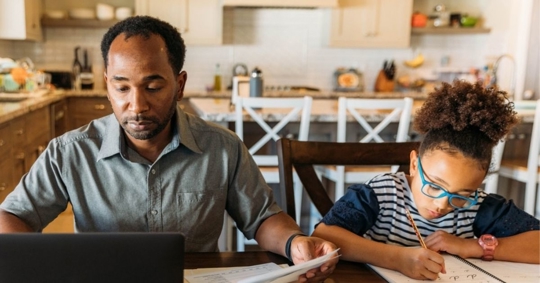 working dad, studying child